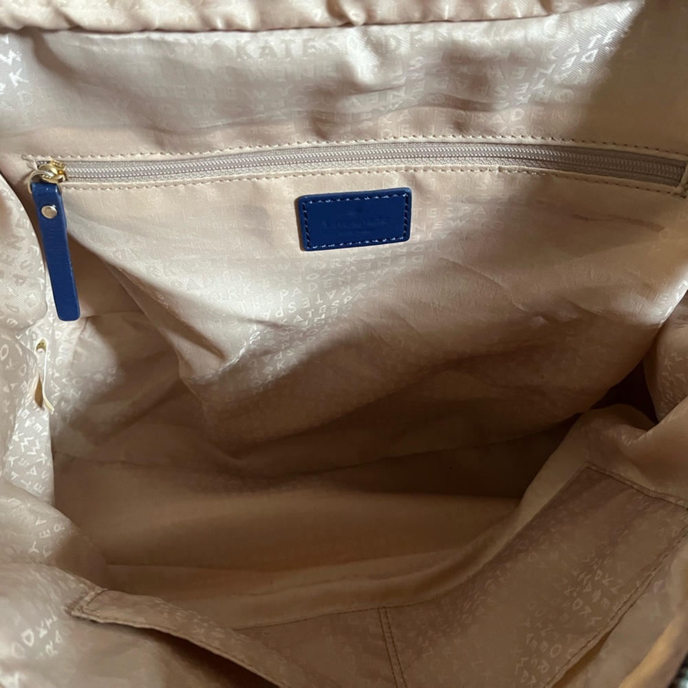 Kate Navy and Cream Sateen and Parent Leather Striped Bag - Picture 8 of 13